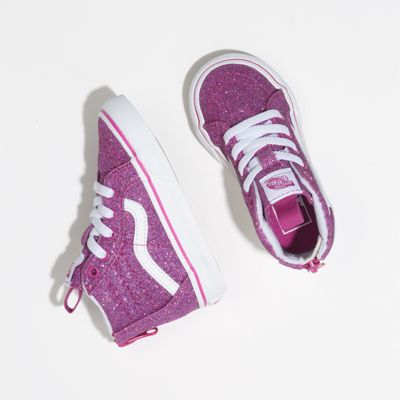 Vans Kids Shoes Toddler Glitter Textile Sk8-Hi Zip Pink/True White