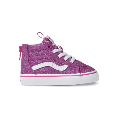 Vans Kids Shoes Toddler Glitter Textile Sk8-Hi Zip Pink/True White