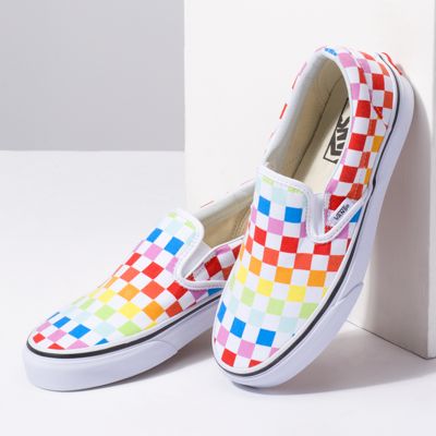 Vans Women Shoes Checkerboard Slip-On Rainbow/True White